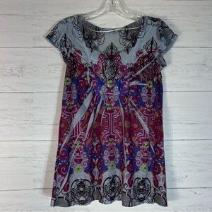 Unity World Wear Top Shirt Women's small  Multicolor Boho Floral Abstract Blouse